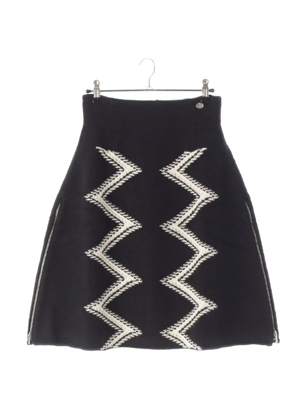 Chanel Wool Cashmere Side Zip Knit Skirt Black White 36